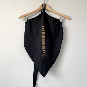 Avatar Clothing halter open tie back black bandana style top one size